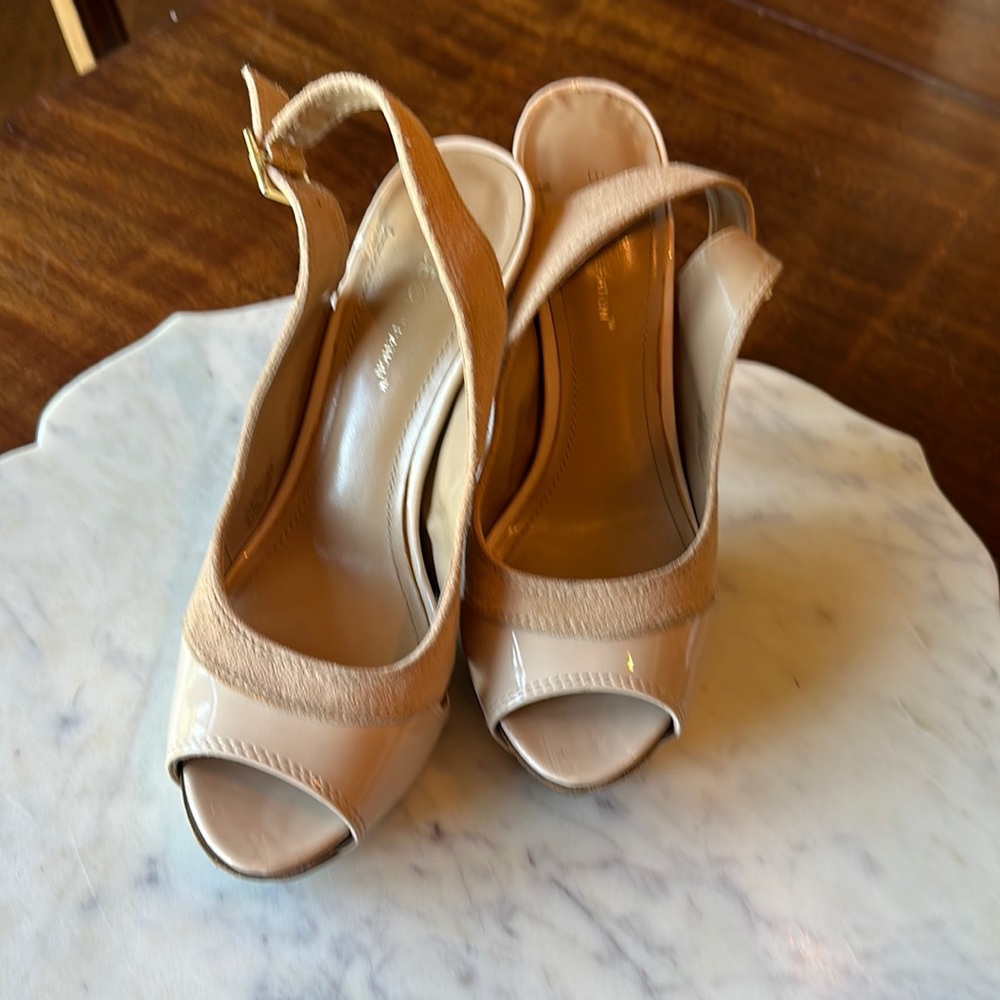 BCBG platform sling backs - nude